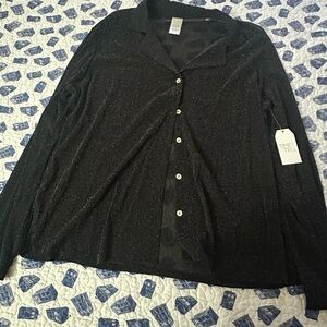 Time and Tru Black Metallic Button-Up Shirt